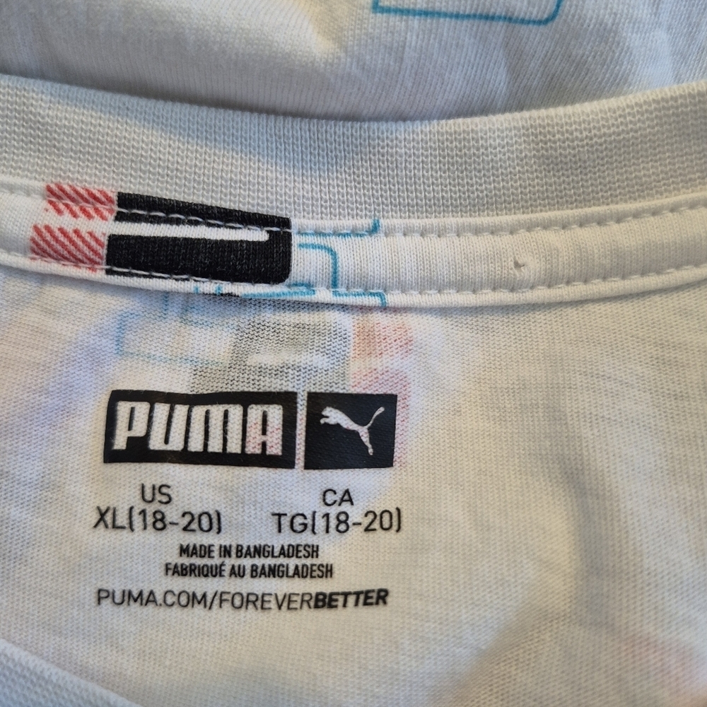 Pums boys XL 18/20 white logo short sleeve shirt black red blue VGUC - Picture 3 of 4